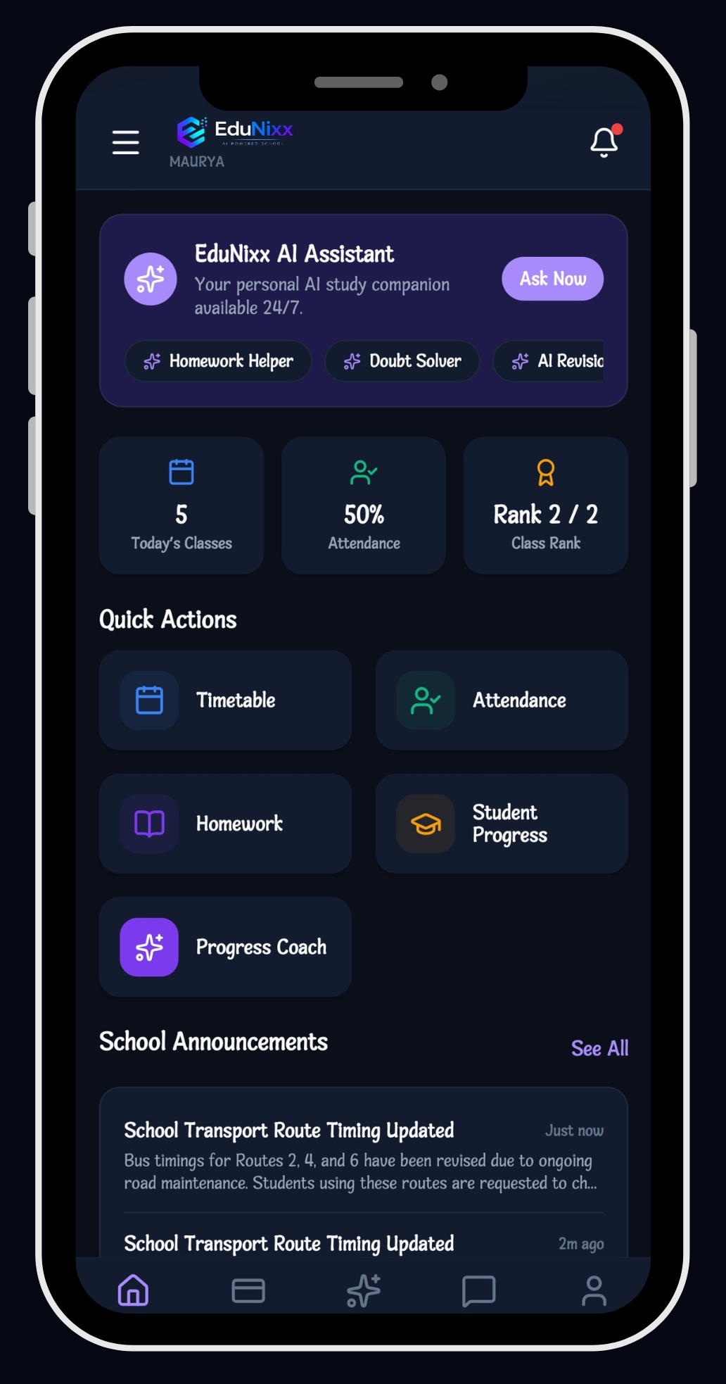 EduNixx Teacher App Screen Mockup